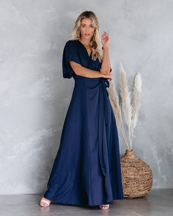 La Mere Wrap Women Navy Maxi Dress