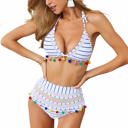 Blue Stripe Small HIGH WAIST BIKINI MESH STRIPED TEASEL