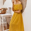 Yellow Small CARMEN LACE MIDI OFF SHOULDER  DRESS