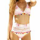 Pink Small HIGH WAIST BIKINI MESH STRIPED TEASEL