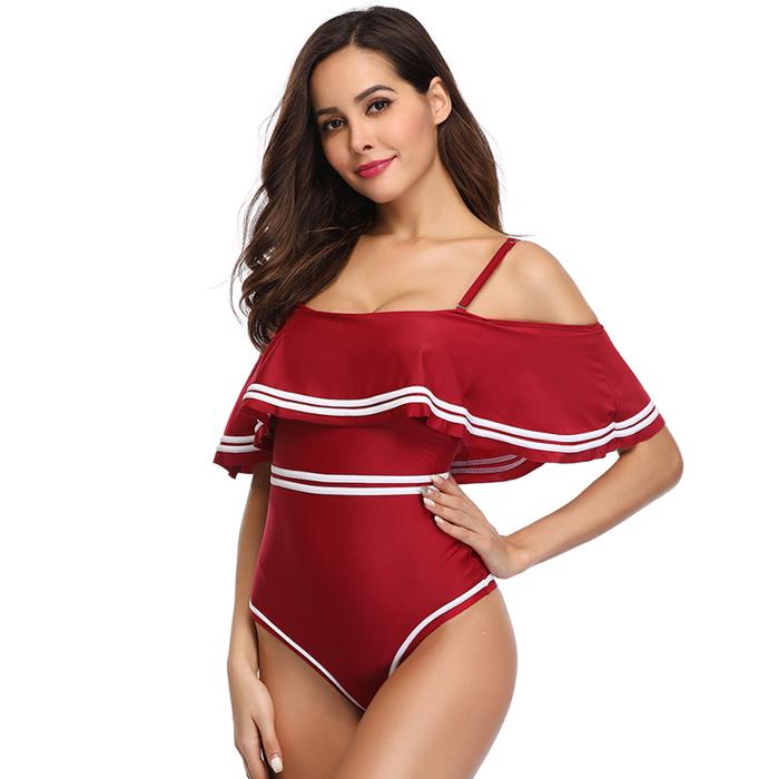 VINTAGE OFF SHOULDER RUFFLED FLORAL SWIMSUIT