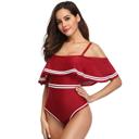 Red Small VINTAGE OFF SHOULDER RUFFLED FLORAL SWIMSUIT