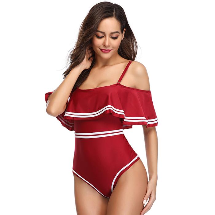 VINTAGE OFF SHOULDER RUFFLED FLORAL SWIMSUIT