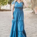 Small Steel Blue Annabelle Polka Dot Split Maxi Dress