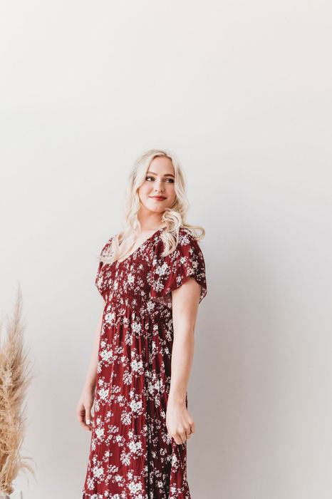 Laurel Floral Burgundy Rayon Midi Dress