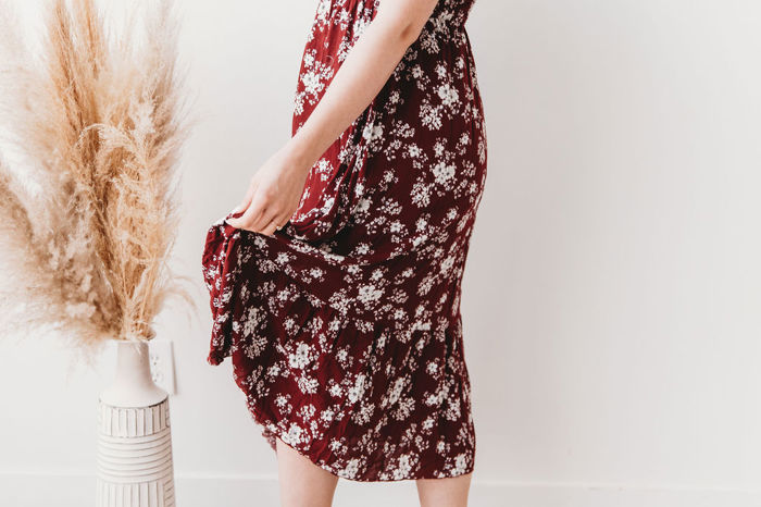 Laurel Floral Burgundy Rayon Midi Dress