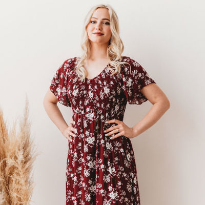 Laurel Floral Burgundy Rayon Midi Dress