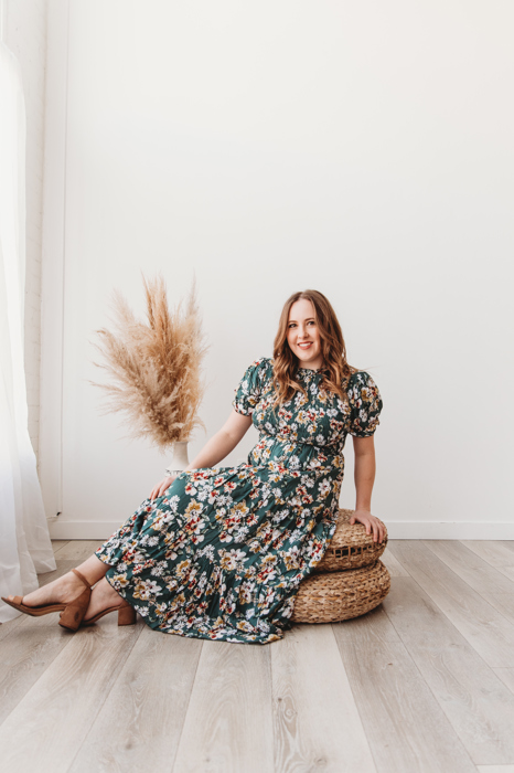 Mira Smocked Floral Midi  Rayon Green Dress
