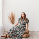  Mira Smocked Floral Midi  Rayon Green Dress