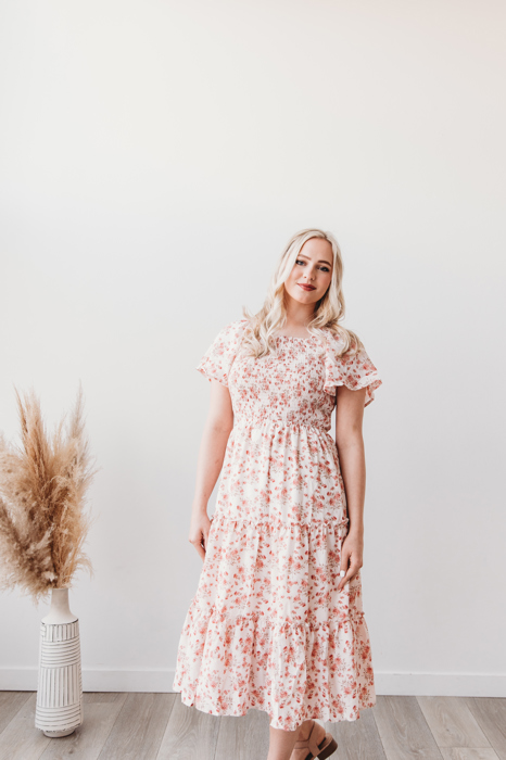 Oana Floral Midi Smocked Bodice Modest Dress
