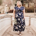 XL Clara Navy Women Floral Maxi Dress