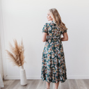  Mira Smocked Floral Midi  Rayon Green Dress