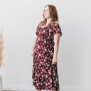 Large Laurel Floral Burgundy Rayon Midi Dress