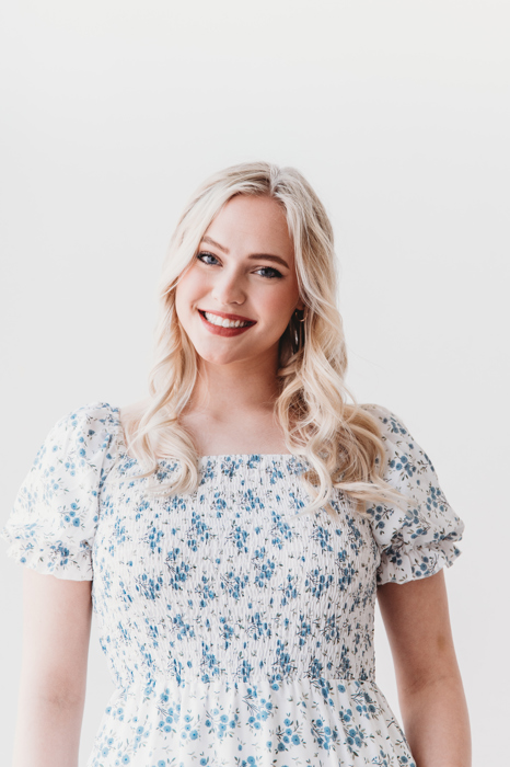 Ella Midi Blue Women Smocked Bodice Floral Dress