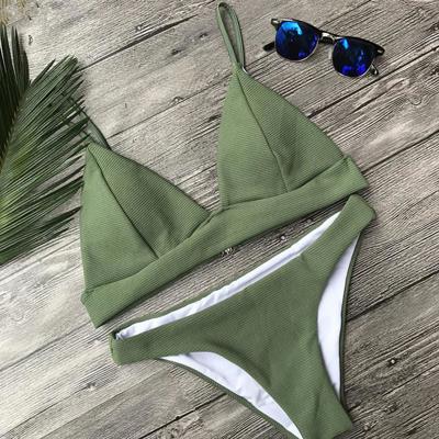 Olive Ribbed Triangle Bikini Set Swimsuit