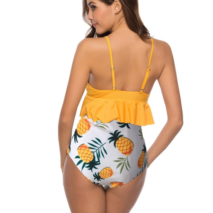 RUFFLE HIGH WAISTED V-NECK  BIKINI SWIMSUIT