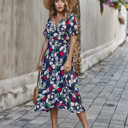 Navy Medium KNEE LENGTH RUFFLE WOMEN WRAP DRESS CLEARANCE