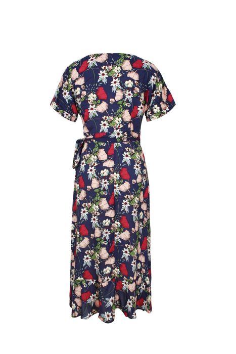 KNEE LENGTH RUFFLE WOMEN WRAP DRESS CLEARANCE