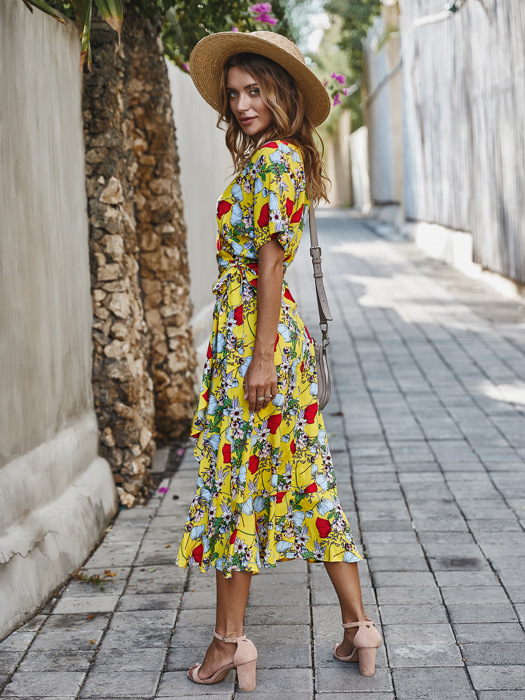 KNEE LENGTH RUFFLE WOMEN WRAP DRESS CLEARANCE