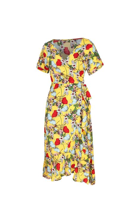 KNEE LENGTH RUFFLE WOMEN WRAP DRESS CLEARANCE