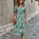  KNEE LENGTH RUFFLE WOMEN WRAP DRESS CLEARANCE