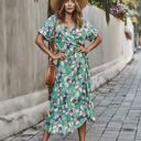  KNEE LENGTH RUFFLE WOMEN WRAP DRESS CLEARANCE