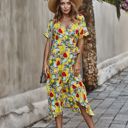 Yellow Medium KNEE LENGTH RUFFLE WOMEN WRAP DRESS CLEARANCE