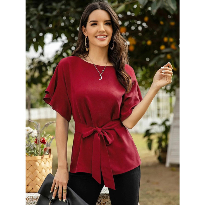Women's Front Tie Crew Neck Blouse CLEARANCE 