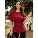 Red Large Women's Front Tie Crew Neck Blouse CLEARANCE 