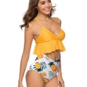 Yellow/White Small RUFFLE HIGH WAISTED V-NECK  BIKINI SWIMSUIT