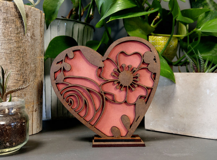 Laser Cut Heart Decor - Large Floral