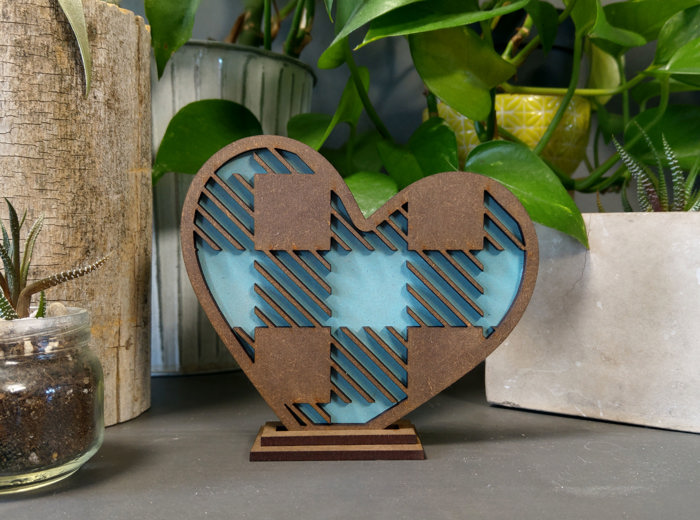 Laser Cut Heart Decor - Small Plaid