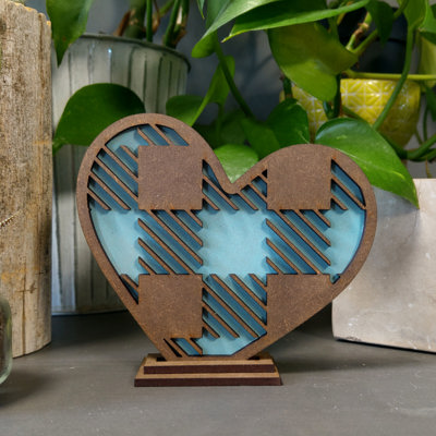 Laser Cut Heart Decor - Small Plaid