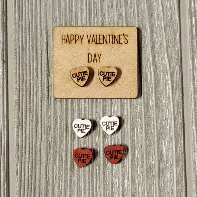 Valentine Conversation Heart Earrings with Wood Card - CUTIE PIE