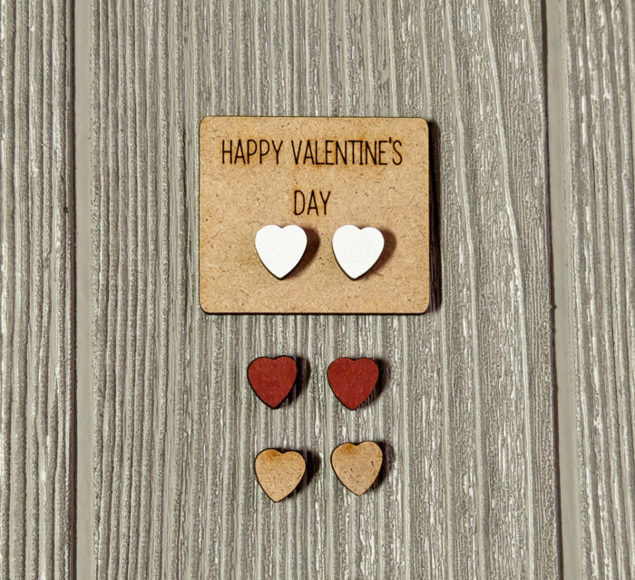 Valentine Conversation Heart Earrings with Wood Card - SOLID