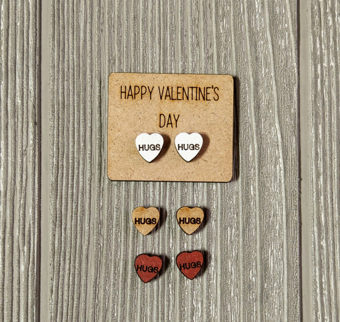 Valentine Conversation Heart Earrings with Wood Card - HUGS