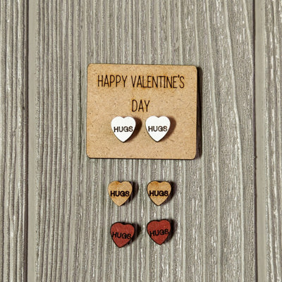 Valentine Conversation Heart Earrings with Wood Card - HUGS