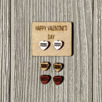 Valentine Conversation Heart Earrings with Wood Card - SWEETHEART