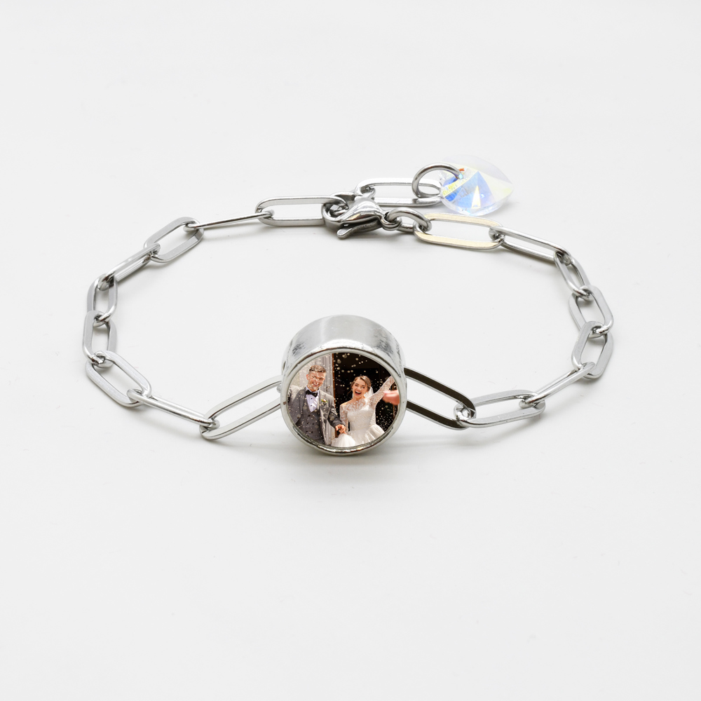 Fully Adjustable Reversible Personalized Photo Bracelets Made With Austrian Crystals