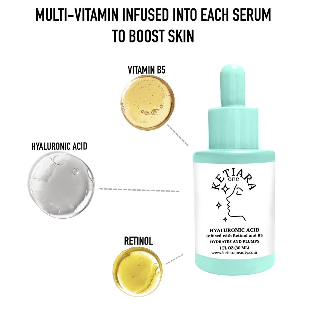 Reviving Hyaluronic Acid Lightweight Water-Based Serum for Face | Infused with Retinol & Vitamin B5 by Ketiara | 1oz