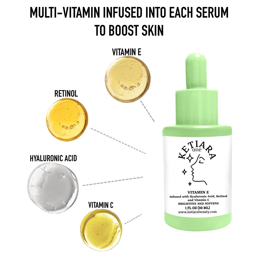 Hydrating Vitamin E Lightweight Water-Based Serum for Face | Infused with Hyaluronic Acid, Retinol & Vitamin C by Ketiara | 1oz