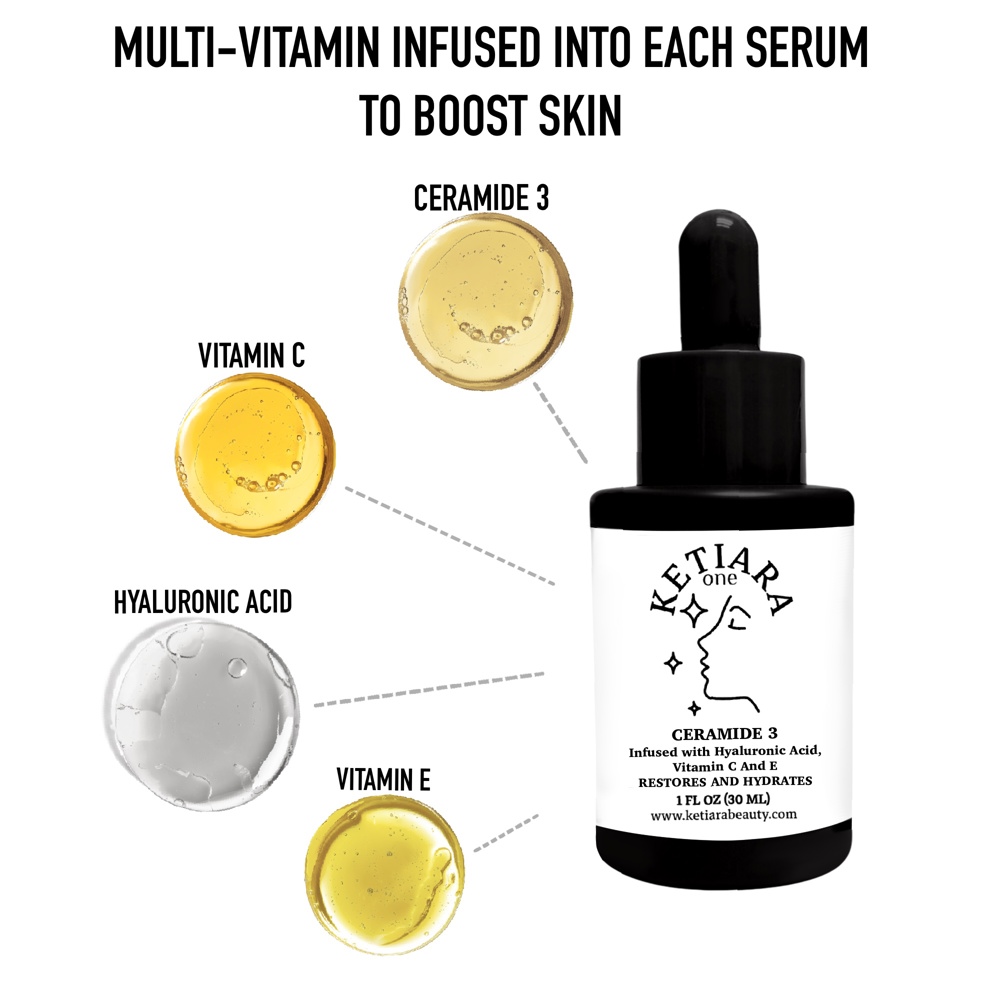 Barrier Protection Ceramide 3 Lightweight Water-Based Serum for Face | Infused with Hyaluronic Acid, Vitamin E & Vitamin C by Ketiara | 1oz