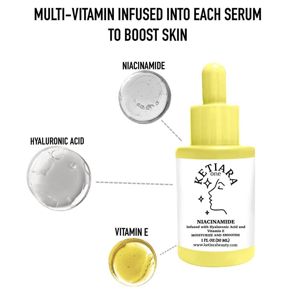 Nourishing Niacinamide Lightweight Water-Based Serum for Face | Infused with Hyaluronic Acid & Vitamin E by Ketiara | 1oz