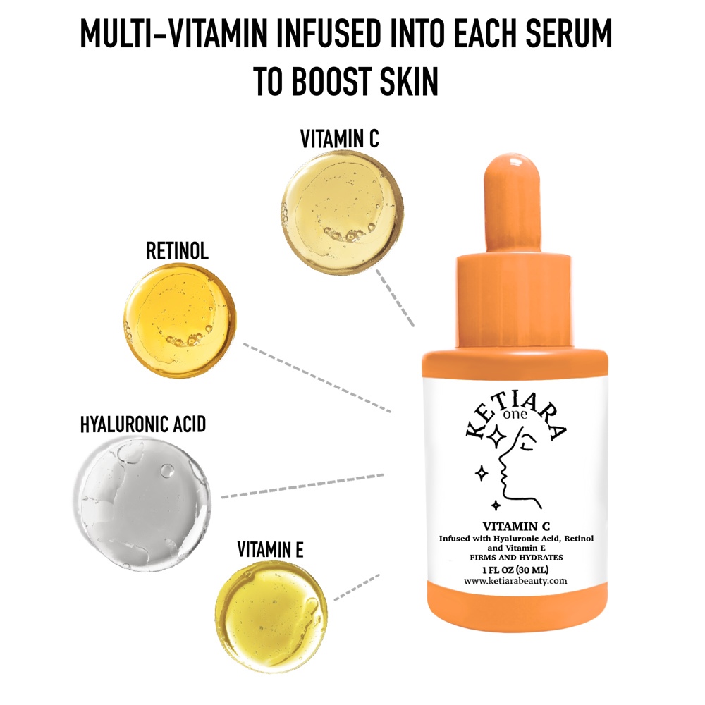 Rejuvenating Vitamin C Lightweight Water-Based Serum for Face | Infused with Hyaluronic Acid, Retinol & Vitamin E by Ketiara | 1oz