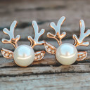 Gold-Plated Christmas Earrings, Pearl Reindeer Studs, Pearl Earrings, Silver Earrings, Gold Earrings, Minimalist Holiday Earrings, Festive Earring