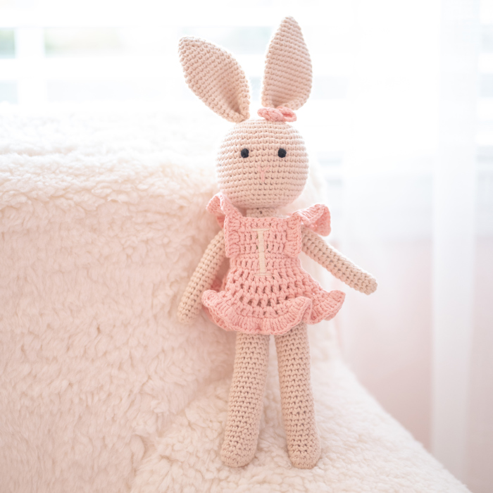 Personalized Crochet Doll, Embroidered Easter Bunny, Monogrammed Baby Gift for Girls & Boys