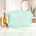Mint Personalized Makeup Bags, Oversized Cosmetic Bag, Monogram Makeup Organizer, Custom Toiletry Bag