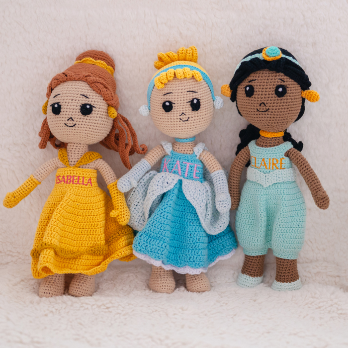 Personalized Princess Dolls, Valentine's Gift for Girls, Embroidered Crochet Doll, Custom Name Baby Dolls, Baby Gift for Girls