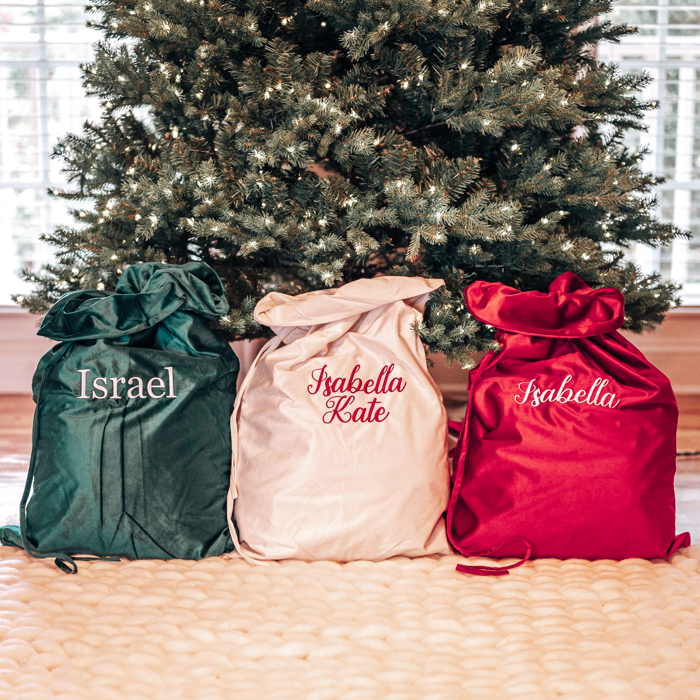 Personalized Christmas Santa Sacks, Embroidered Velvet Custom Santa Sack, Large Christmas Gift Bag, Extra Large Christmas Stocking Sacks
