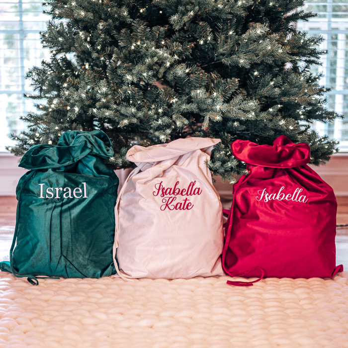 Personalized Christmas Santa Sacks, Embroidered Velvet Custom Santa Sack, Large Christmas Gift Bag, Extra Large Christmas Stocking Sacks